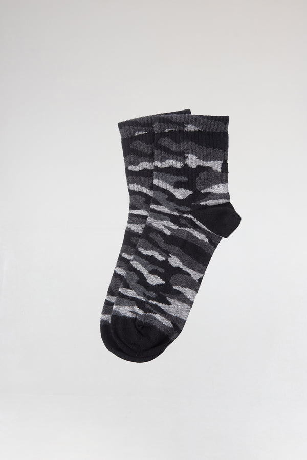 3'lü Siyah Kamuflaj Desen Erkek Pamuk Çorap