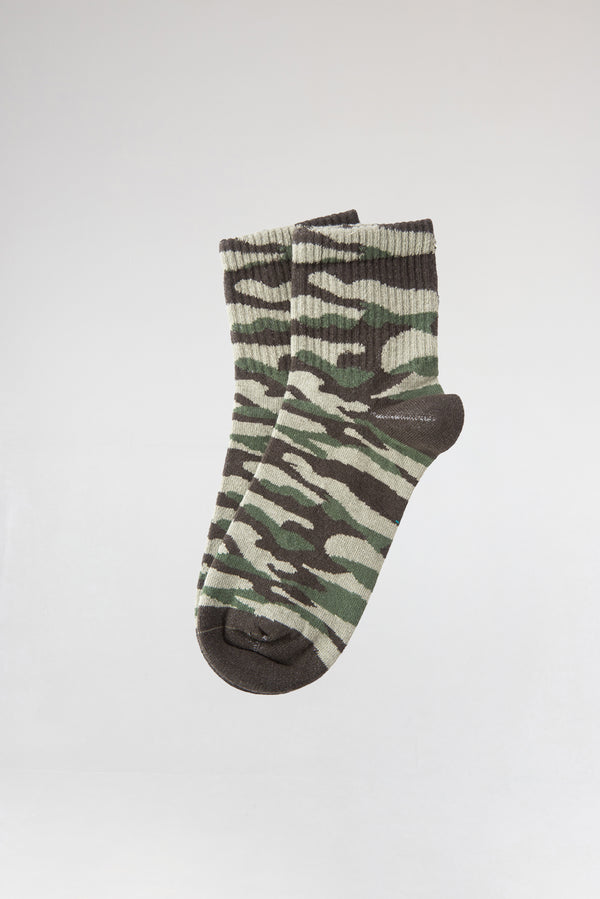 3'lü Haki Yeşil Kamuflaj Desen Erkek Pamuk Çorap