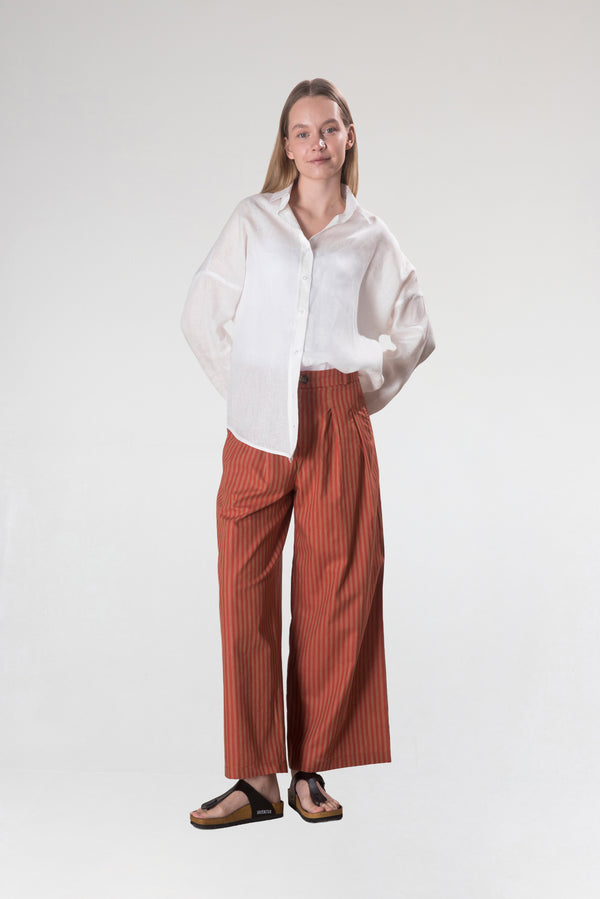 Kadın Pileli Kiremit Pamuk-Keten Pantolon