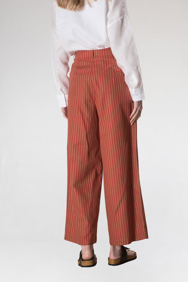 Kadın Pileli Kiremit Pamuk-Keten Pantolon