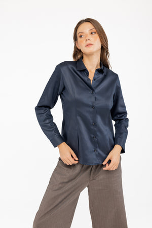 Tencel Slim Fit Kadın Lacivert Gömlek