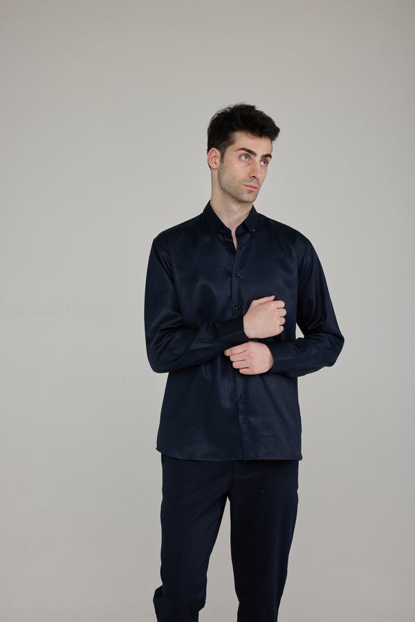 %100 Tencel Regular Fit Lacivert Gömlek