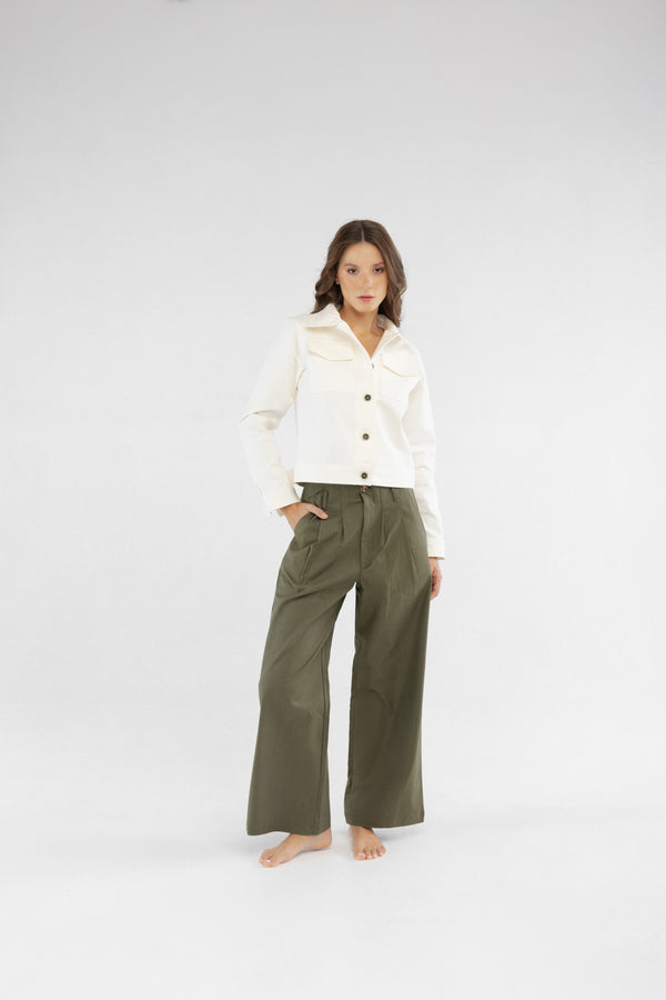 Slim Fit Ekru Kadın Pamuk Kot Ceket