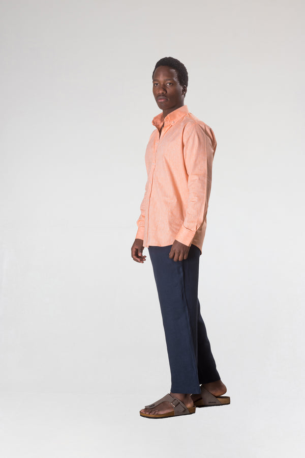 Erkek Pamuk-Keten Turuncu Gömlek