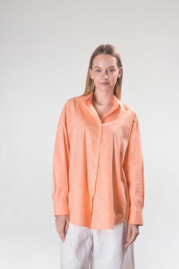 Kadın Pamuk-Keten Turuncu Standart Beden Gömlek