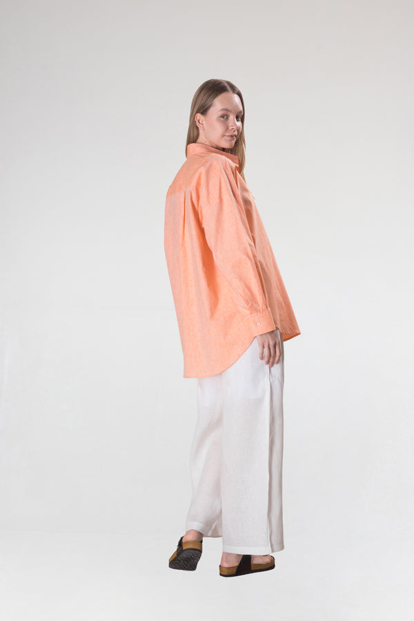 Kadın Pamuk-Keten Turuncu Standart Beden Gömlek