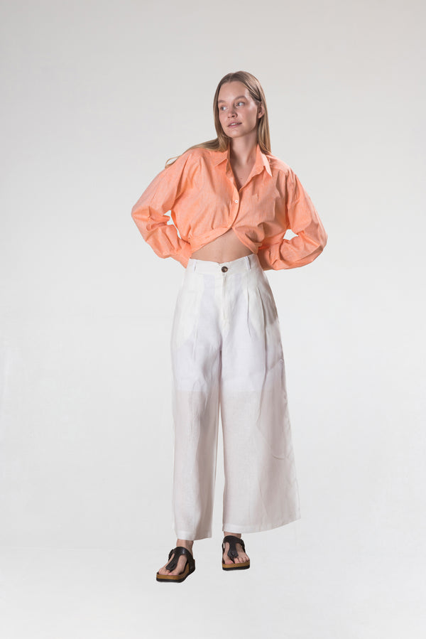 Kadın Pamuk-Keten Turuncu Standart Beden Gömlek