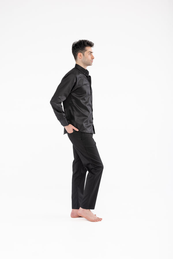 %100 Pamuk Relaxed Fit Siyah Gömlek