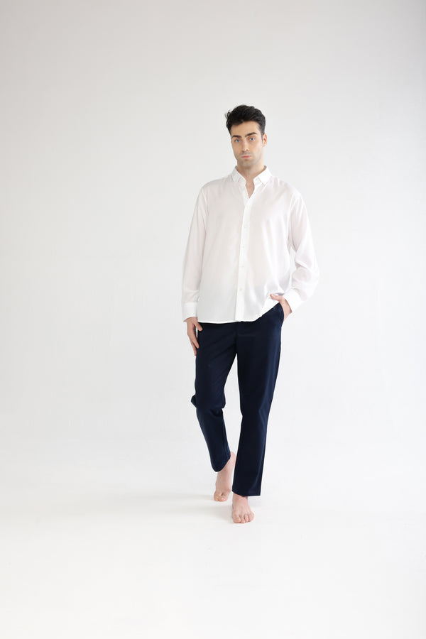 %100 Tencel Relaxed Fit Beyaz Gömlek