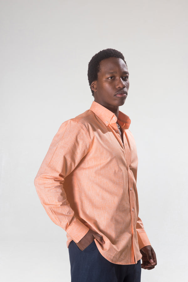 Erkek Pamuk-Keten Turuncu Gömlek