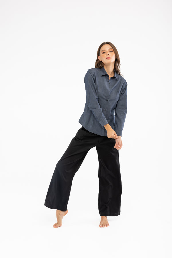 Pamuk Slim Fit Kadın İndigo Gömlek