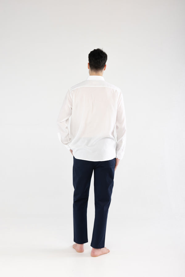 %100 Tencel Relaxed Fit Beyaz Gömlek