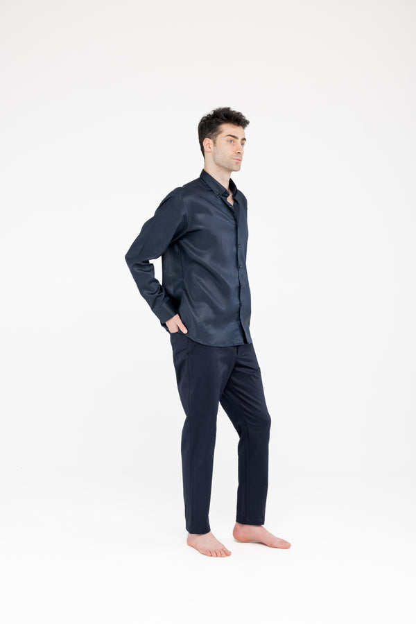 %100 Tencel Regular Fit Lacivert Gömlek