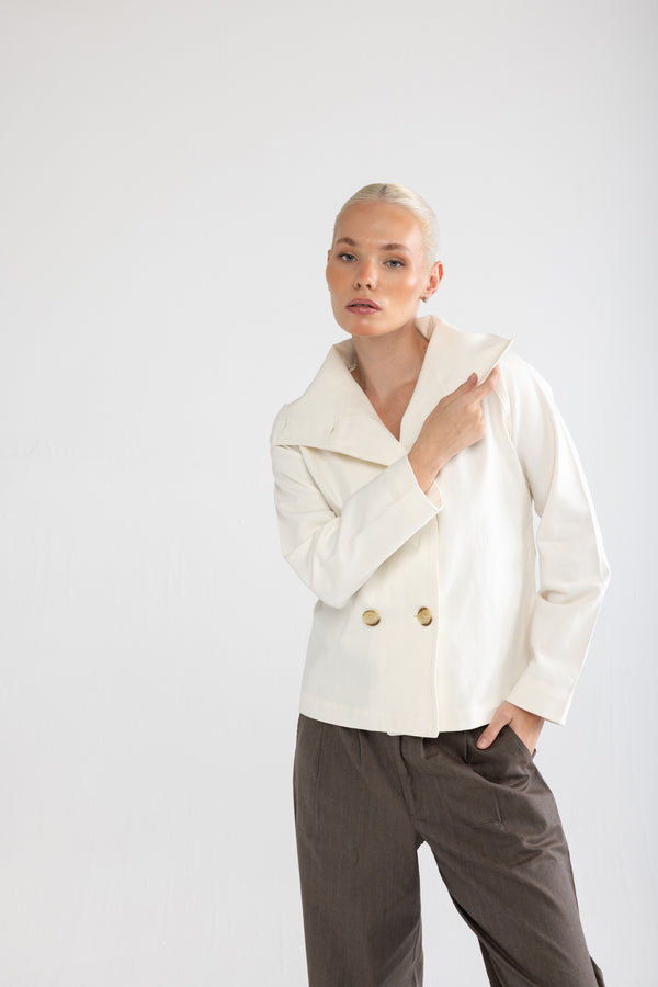 Krem Kruvaze Kısa Trençkot