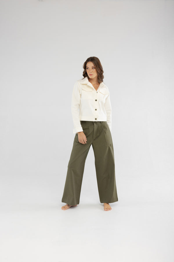 Slim Fit Ekru Kadın Pamuk Kot Ceket