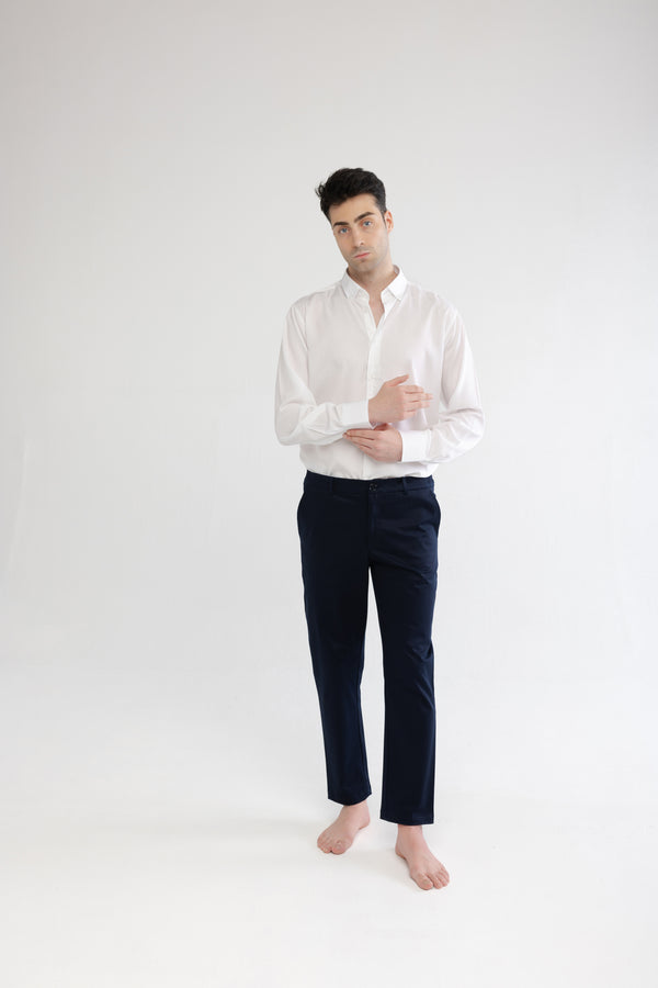 %100 Tencel Relaxed Fit Beyaz Gömlek