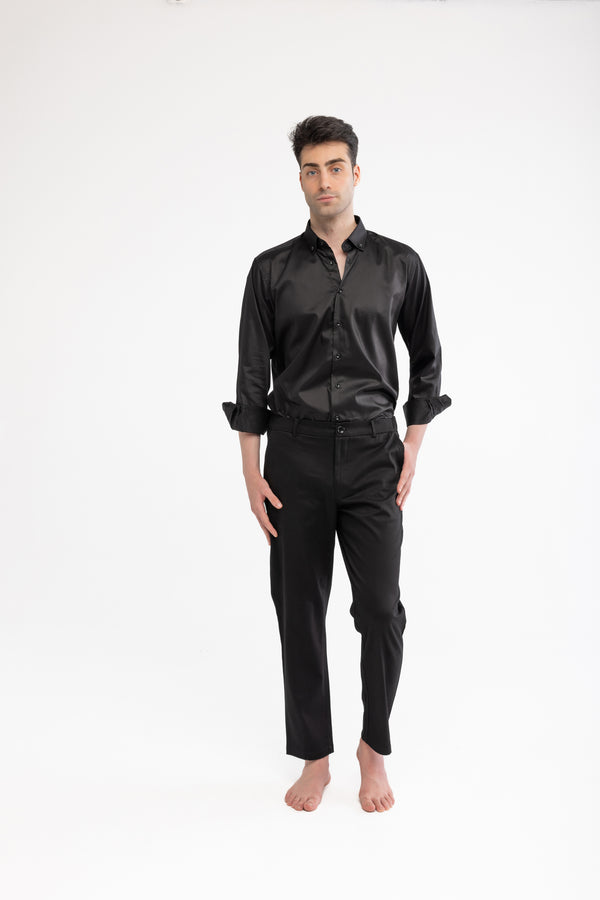 %100 Pamuk Relaxed Fit Siyah Gömlek