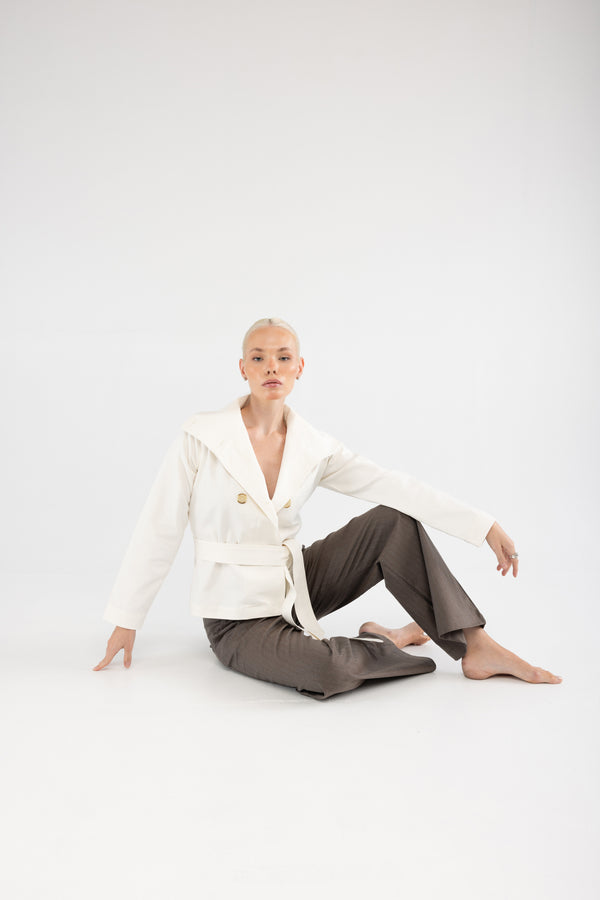 Krem Kruvaze Kısa Trençkot