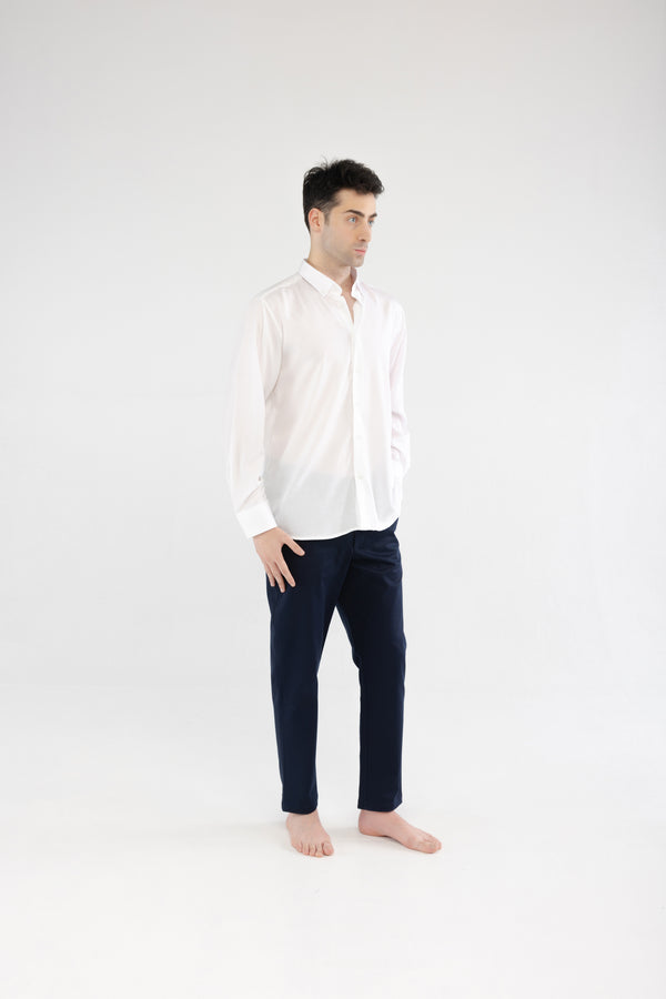 %100 Tencel Relaxed Fit Beyaz Gömlek