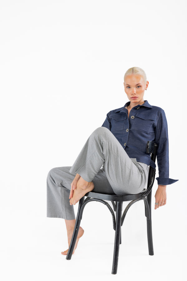 Bel Lastikli Pamuk Gri Pantolon